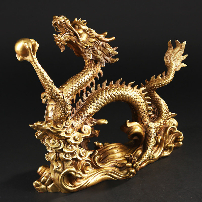 铜龙摆件生肖龙单龙戏珠中国龙图腾商务办公摆件青龙摆设礼品招财