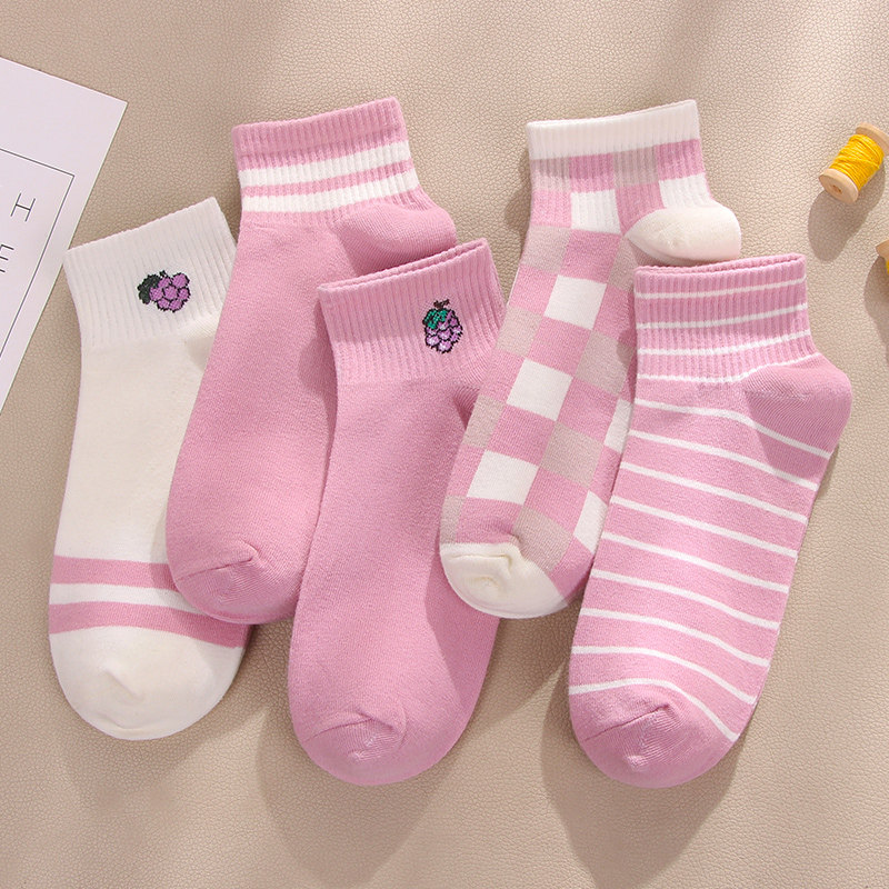 10双袜子女短袜夏季薄款中筒日系粉色新款少女短袜