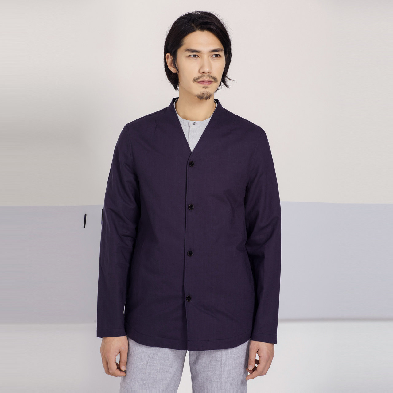 夹克外套chin男士无领新春领外薄款中式休闲夹克