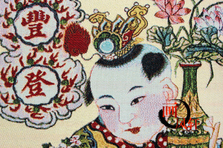 杨柳青年画五谷丰登挂画客厅装饰卷轴苏绣成品竖幅苏绣