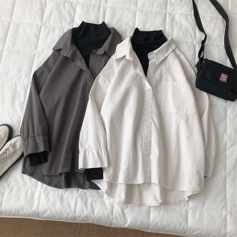 假两件男衬衫内搭叠穿盐系日系设计感上衣春秋款痞帅高领衬衣长袖