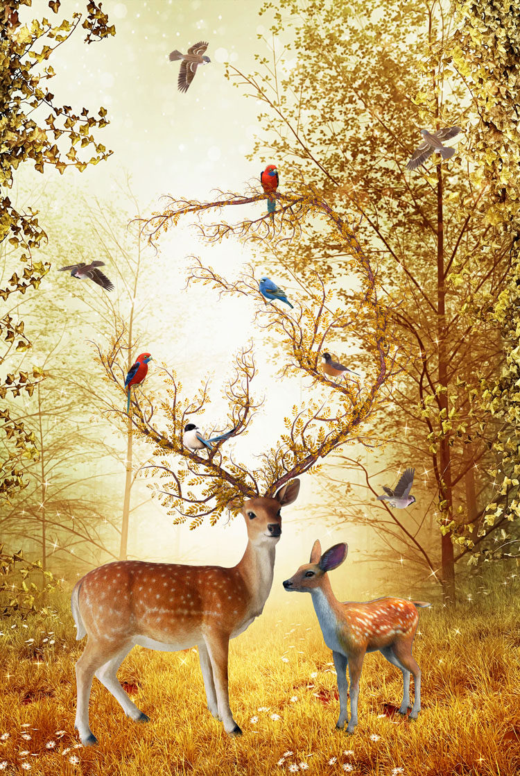 成人1000片木质拼图益智玩具玄关装饰画林中之鹿进口拼图