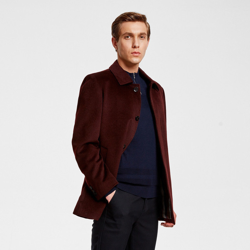 劲霸男士毛呢大衣秋冬季中长翻领羊毛宽松商务毛呢大衣