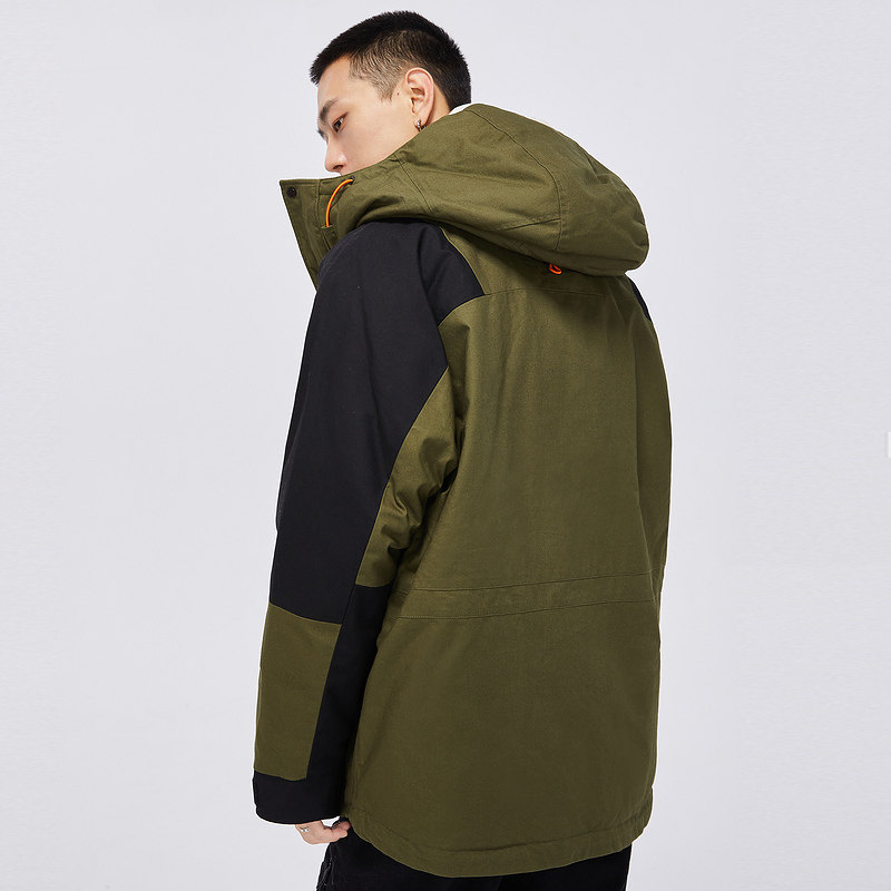 卡宾男装休闲羽绒服外套潮流撞色拼接抽绳暖长款羽绒服