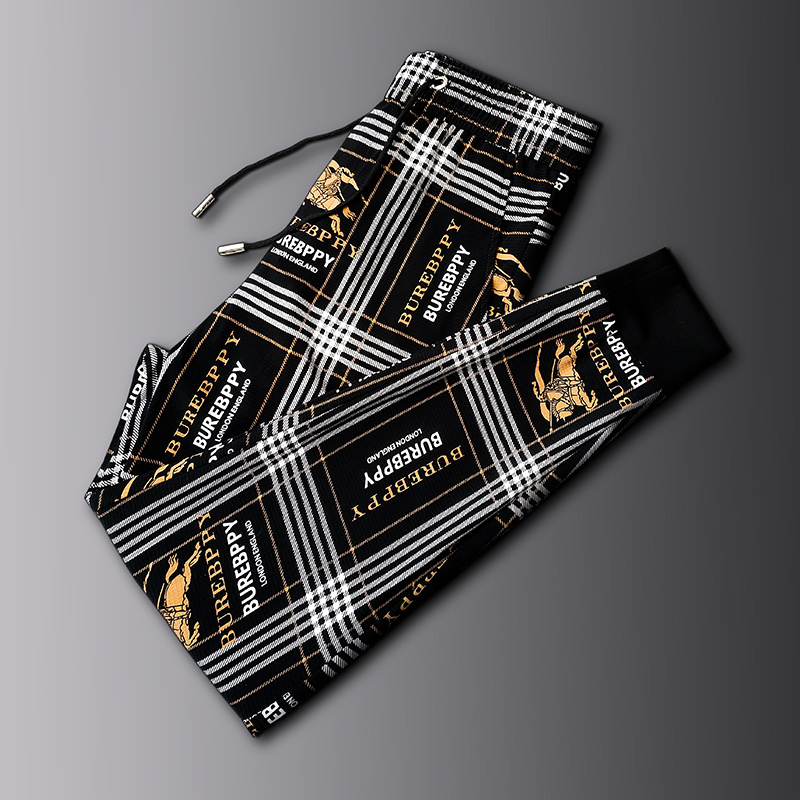 潮牌花裤子男夏季冰丝薄款格子字母印花束脚休闲裤弹力速干运动裤