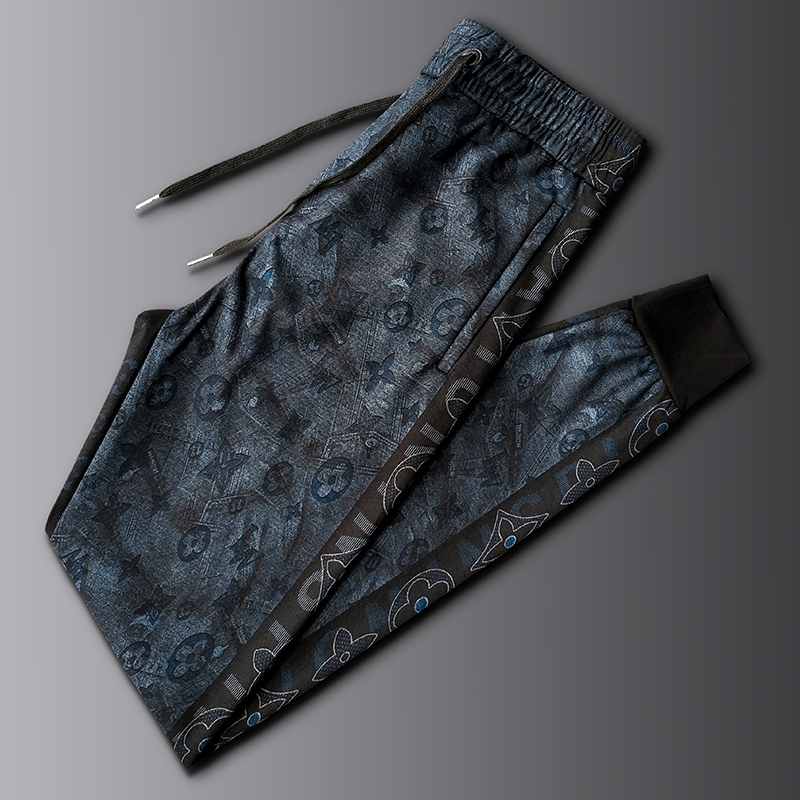 轻奢男装春秋休闲花裤子男潮流字母印花修身小脚卫裤束脚运动长裤