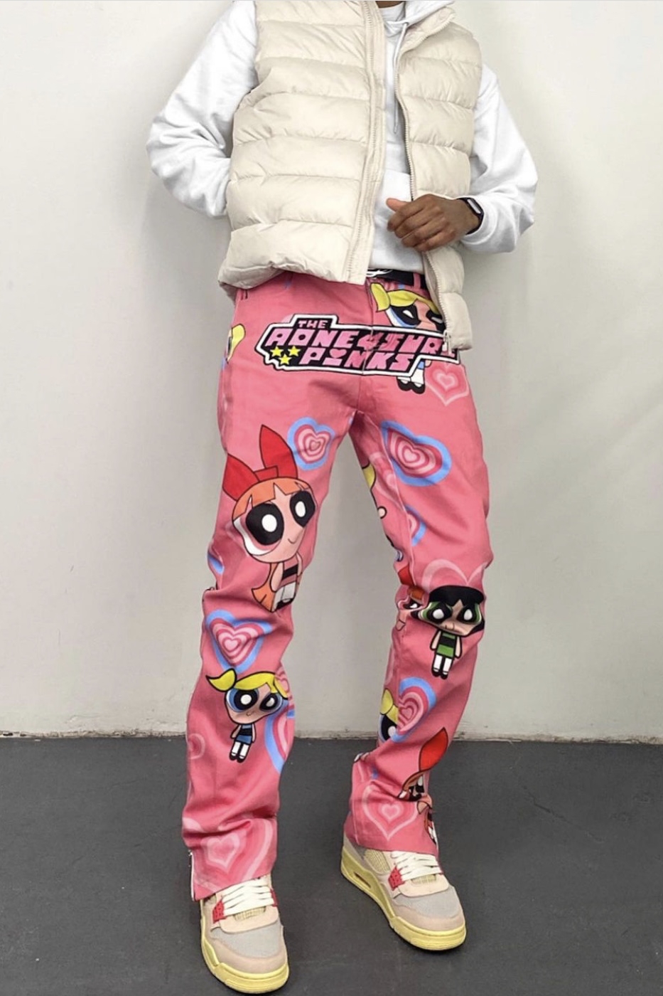 AONE4SURE 小鬼王琳凯张家衣明星同款飞天小女警爱心男女牛仔长裤