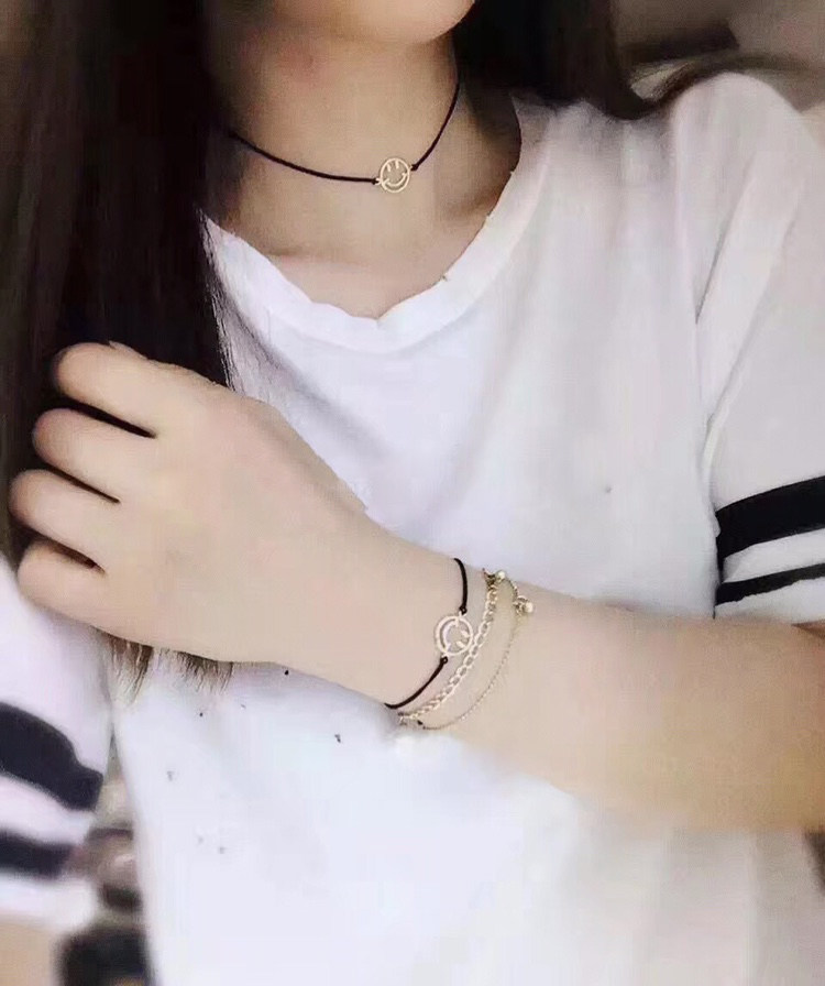 韩国金锁骨链颈锁骨进口笑脸镂空项链黄金14k颈饰