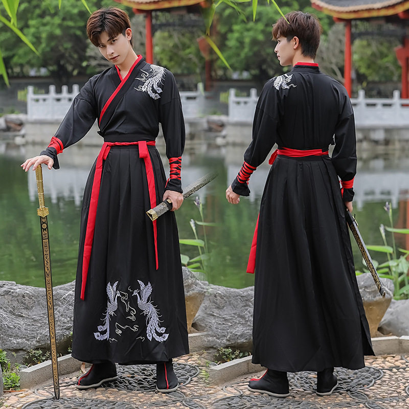 中国国风古装武侠黑色夜行武士交领汉服男士汉服