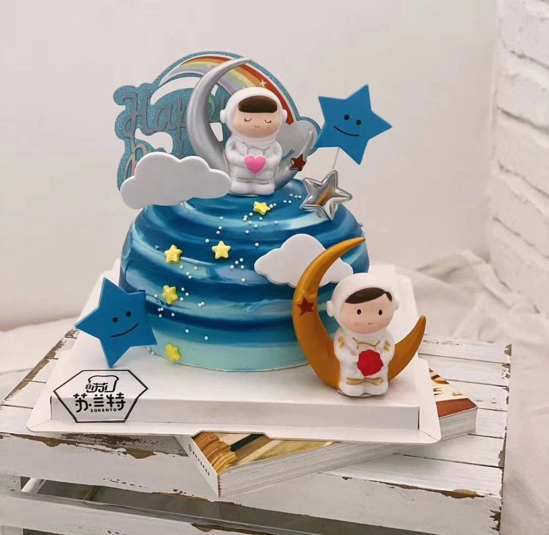 男生天空航空母舰蛋糕装饰航空宇航员飞机模型儿童节日装扮用品