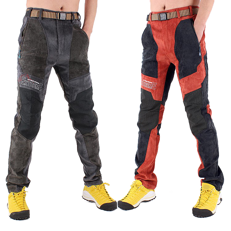 户外抓绒冲锋裤修身男士拼接防风保暖运动休闲登山裤子秋冬季红色