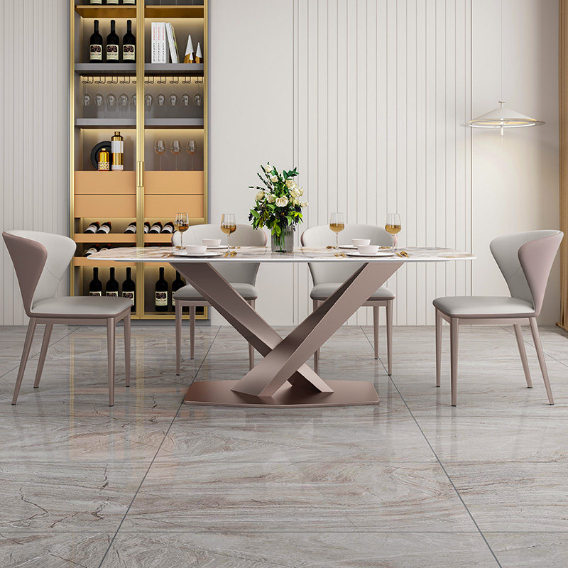 亮光岩板现代简约轻奢2021新款饭桌 伊信家具餐桌