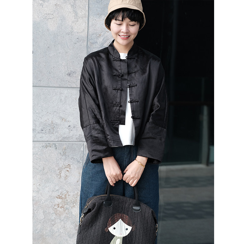 远家原创女装汉麻蚕丝中式门襟盘扣落短外套