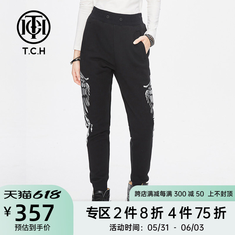 TCH潮牌大C 男潮流秋装银标两侧翅膀小脚休闲长裤T193208B25
