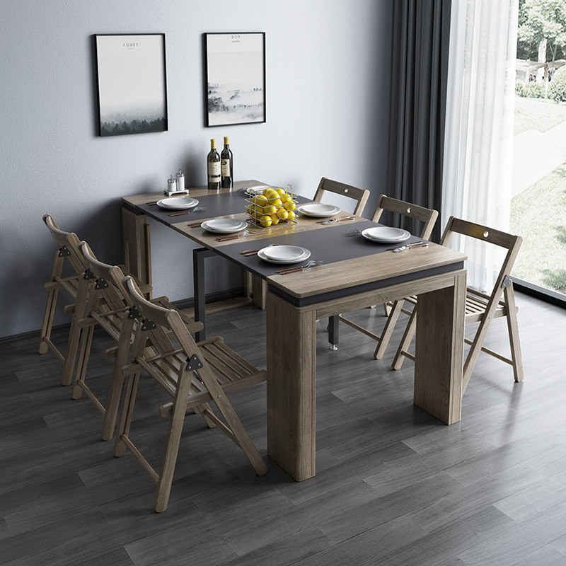 餐桌伸缩折叠小户户型家用长方形靠墙省空间多功能餐桌