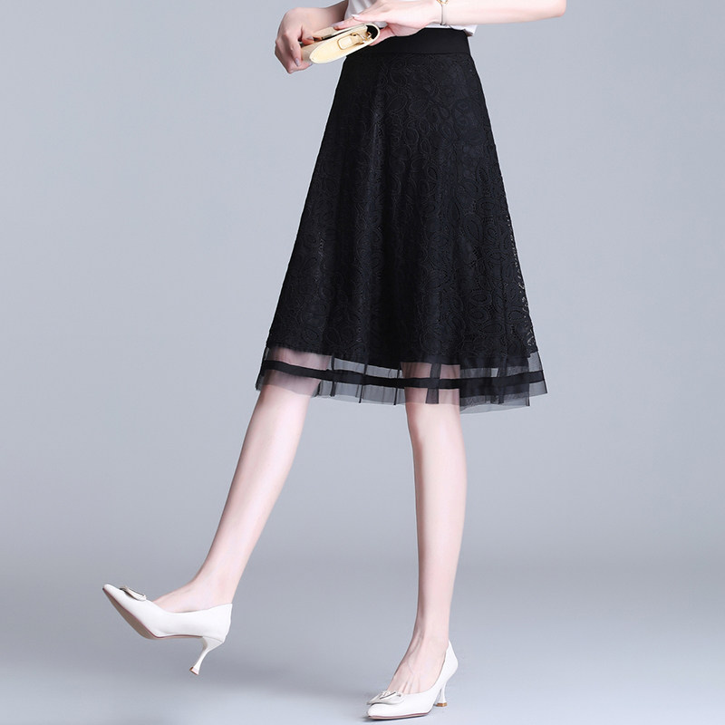 蕾丝半身裙女2021夏季薄款短裙裙子中年高腰半身裙