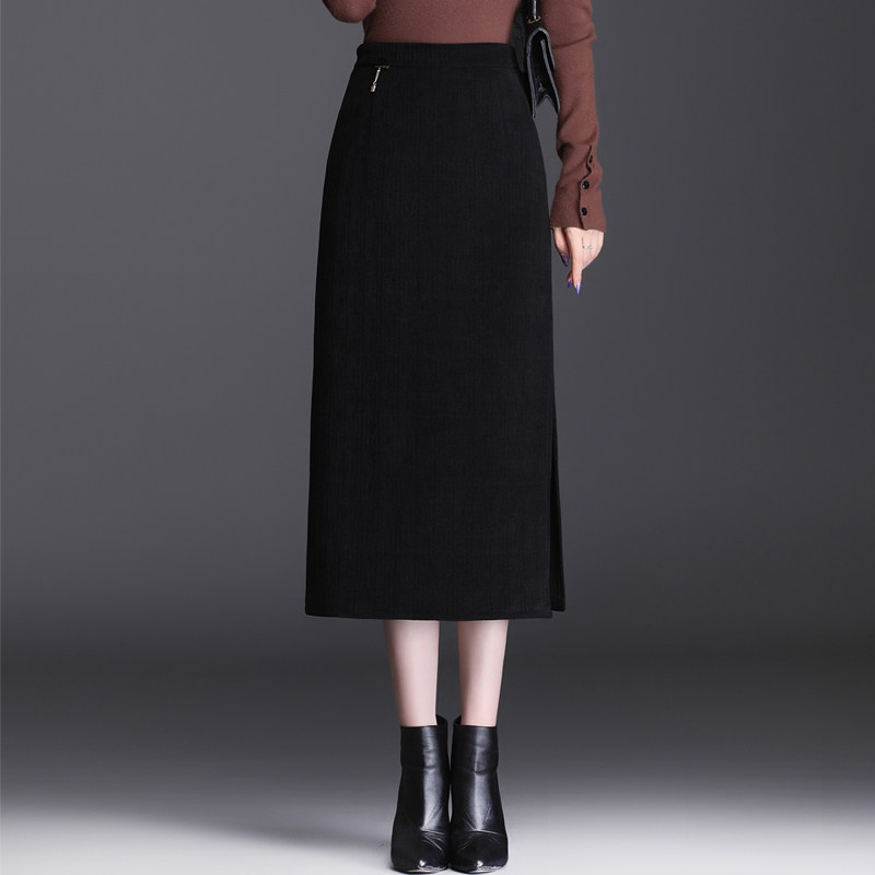 雪尼尔包臀裙秋冬女2021新款高腰显瘦半身裙中长款开叉一步裙筒裙