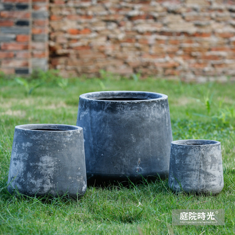 庭院时光圆柱现代简约环保大肚水泥花盆阳台露台庭院花盆