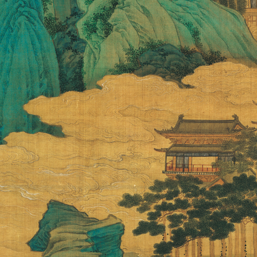 仿古画名画复制品卷轴仇英桃源仙境图山水画厘米名人字画玄关挂画