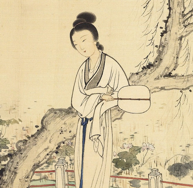 陈少梅柳荫独倚团扇30x30仿古古画名画复制工笔画国画