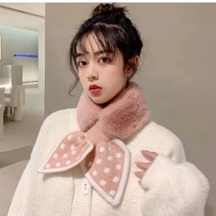 围巾女秋冬季韩版百搭保暖日系仿獭兔网红波点围脖潮加厚价格比较