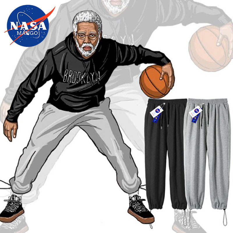 NASA联名运动裤男宽松直筒篮球长裤子抽绳束脚德鲁休闲灰色卫裤潮