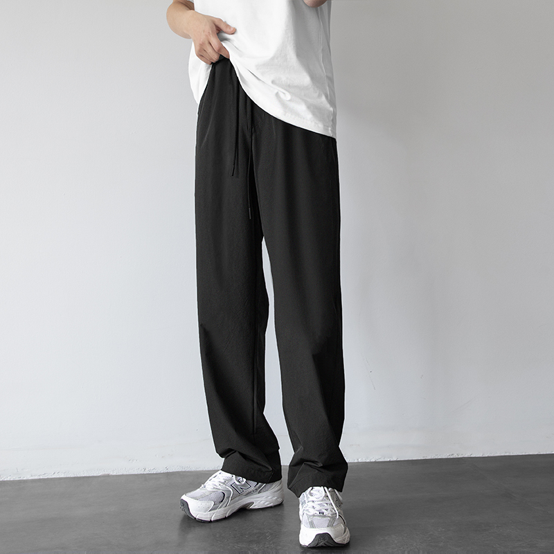 xhh夏季黑色休闲长裤潮牌ins宽松直筒运动裤子男港风冰丝垂感阔腿