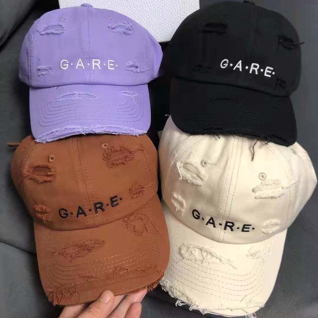 网红潮牌棒球帽gare破边做旧复古鸭舌帽百搭显瘦帽子