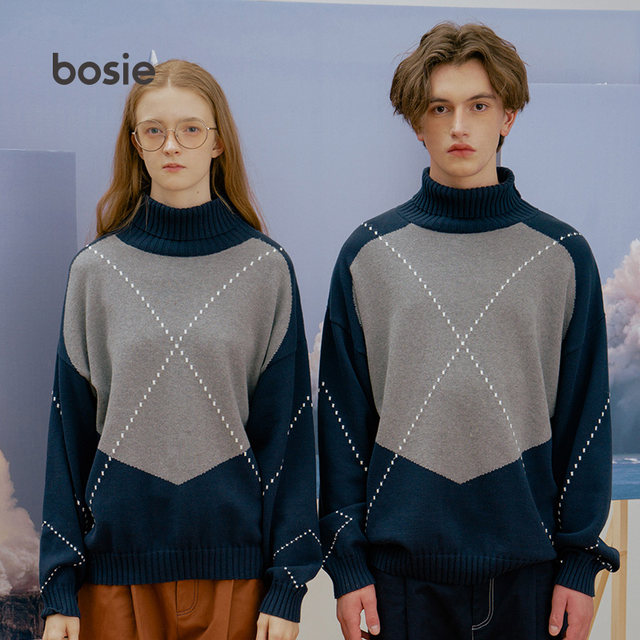bosie retro sweater male couple female tide brand long-sleeved bottoming hit color hedging high collar loose ins autumn 1322 bosie retro sweater male couple female tide brand long-sleeved bottoming hit color hedging high collar loose ins autumn 1322