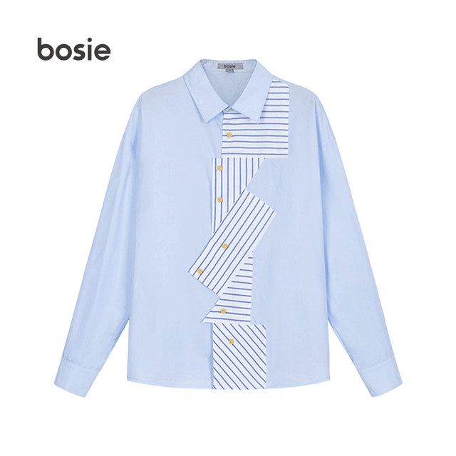 BOSIE autumn shirt men's couple models female tide card geometry simple stitching contrast shirt tide B002 BOSIE autumn shirt men's couple models female tide card geometry simple stitching contrast shirt tide B002