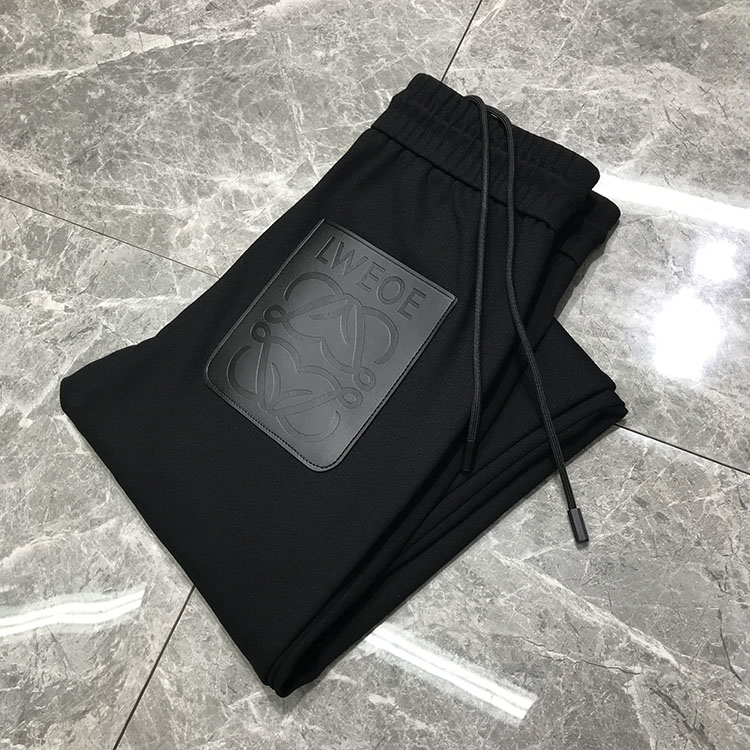 欧洲站2022早春款男士黑色抽绳基础款休闲裤卫裤口袋拼皮收脚长裤