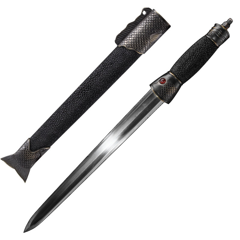 花纹钢八面鱼肠剑手工短剑龙泉禾字号宝剑一体短刀剑铜装未开刃