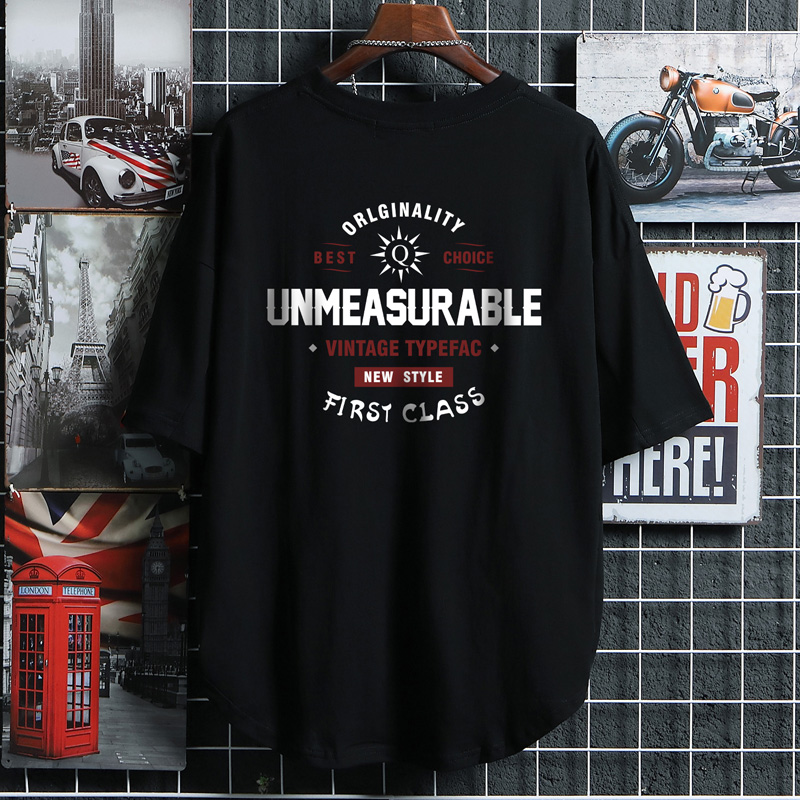 夏季黑色纯棉短袖T恤男潮牌ins国潮印花宽松大码潮流男士半袖男装