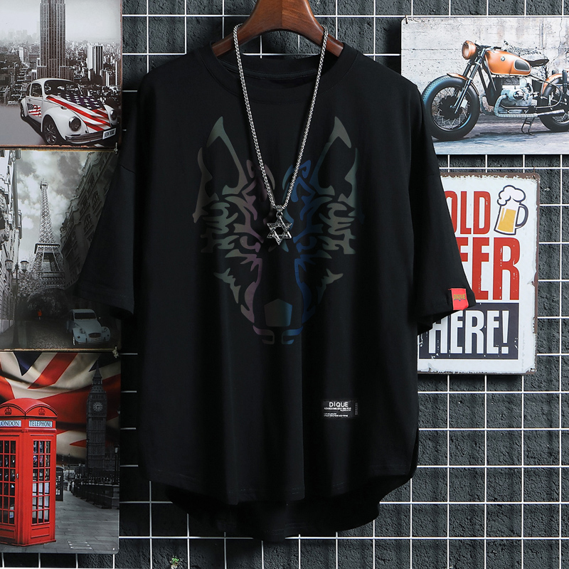 纯棉短袖t恤男士2021新款圆领宽松夏季潮流半袖大码体恤男装ins潮