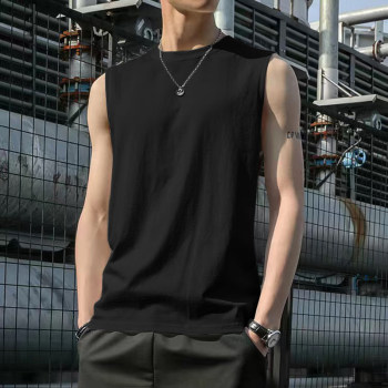 ຜູ້ຊາຍ waistcoat sleeveless vest sports fitness undershirt pure cotton t-shirt men's top ins trendy boys round neck thread