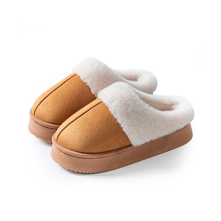 七色纺加绒厚底棉拖鞋冬季2025新款防滑居家棉鞋女可外穿情侣拖鞋