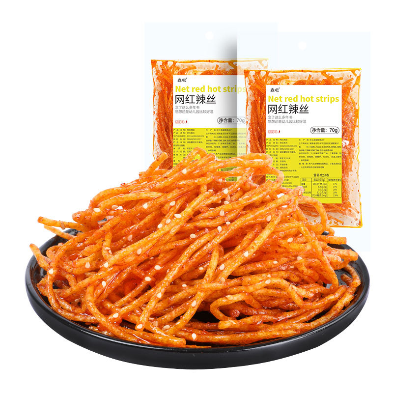 森吧网红辣丝辣条儿时味道童年回忆香辣辣味面筋制品