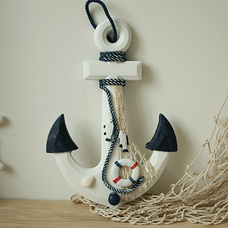 地中海风格家装饰品创意壁饰壁挂挂件木质船锚温度计壁饰