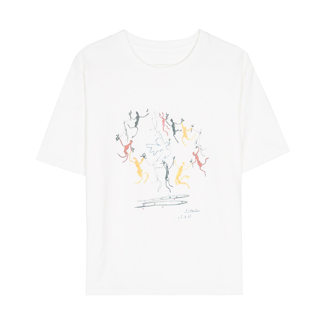 自制丨人群舞蹈图案短袖t恤女2020新款宽松百搭圆领白色半袖上衣