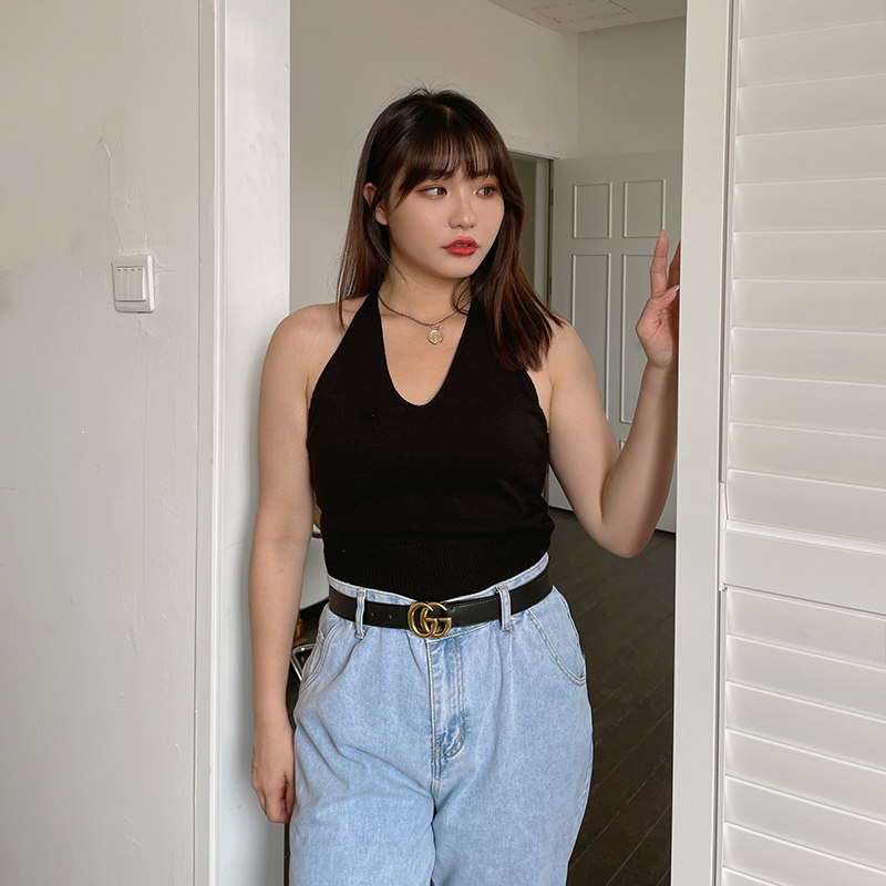 喜吾挂脖ins女内背心吊带针织性感微胖辣妹背心吊带