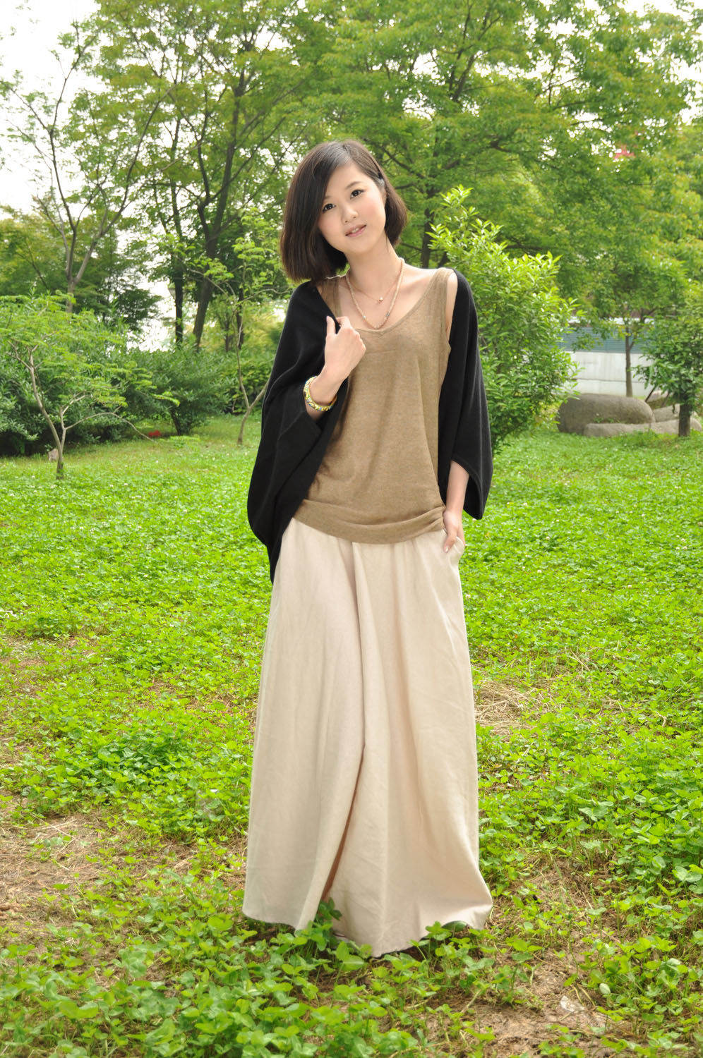 春季原创百搭女装半裙 民族风文艺长裙 棉麻半身裙米色亚麻荷叶裙