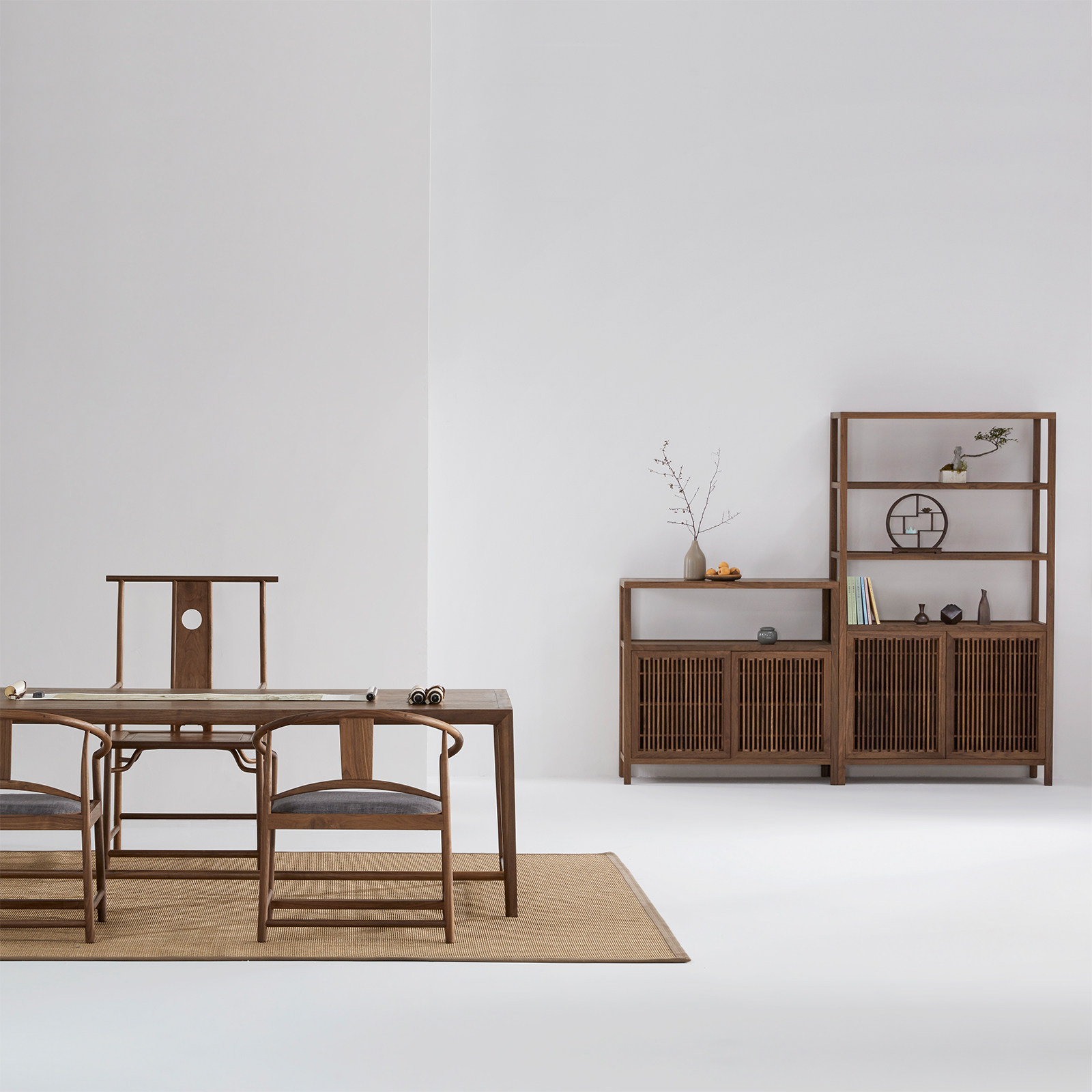 空尚榆木亮格高低展示柜茶叶展架免漆禅意书柜单个书柜