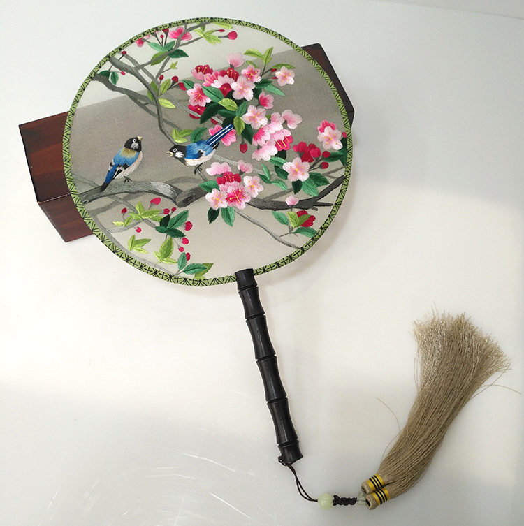 紫金湘绣手工绣花双面扇子古典宫扇娟扇刺绣刺绣