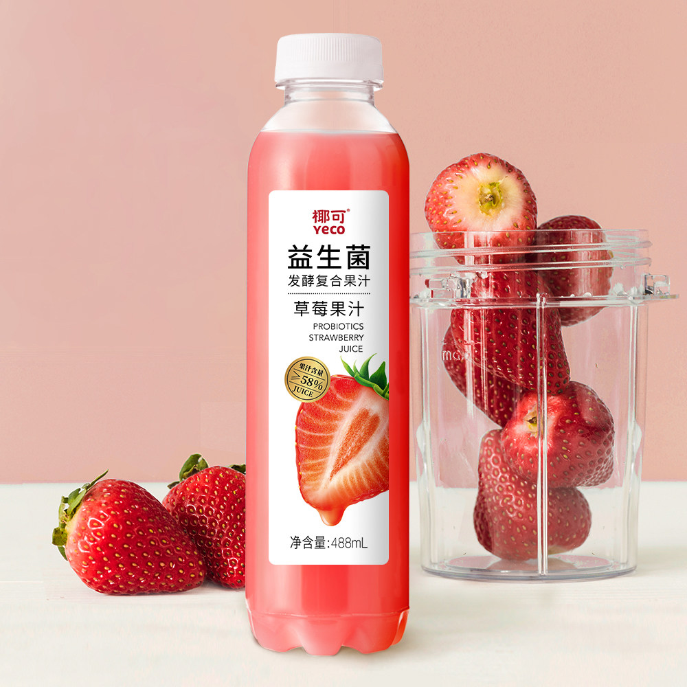 yeco果味饮料益生菌发酵复合果汁饮品488ml5瓶箱芒果草莓猕猴桃