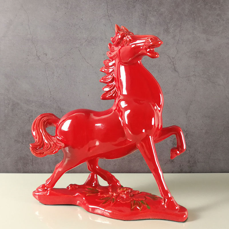 家居手工装 洛阳唐三彩陶瓷红马 工艺品摆件办公室 饰品 风水招财