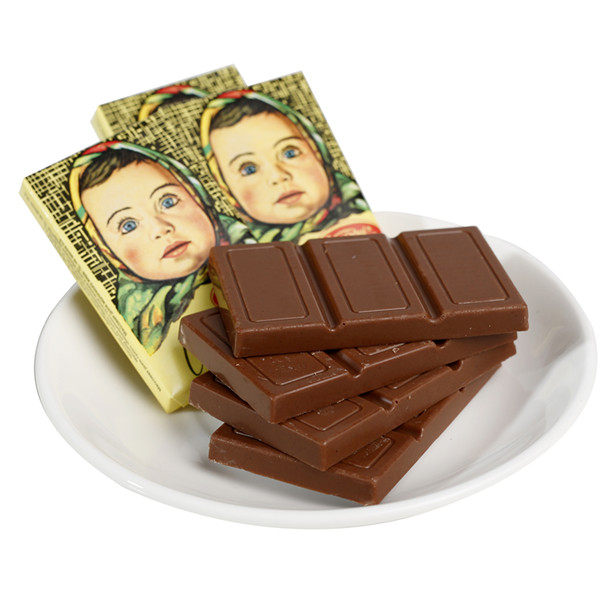 俄罗斯进口大头娃娃巧克力零食礼物迷你装拍42块整盒包黑巧克力
