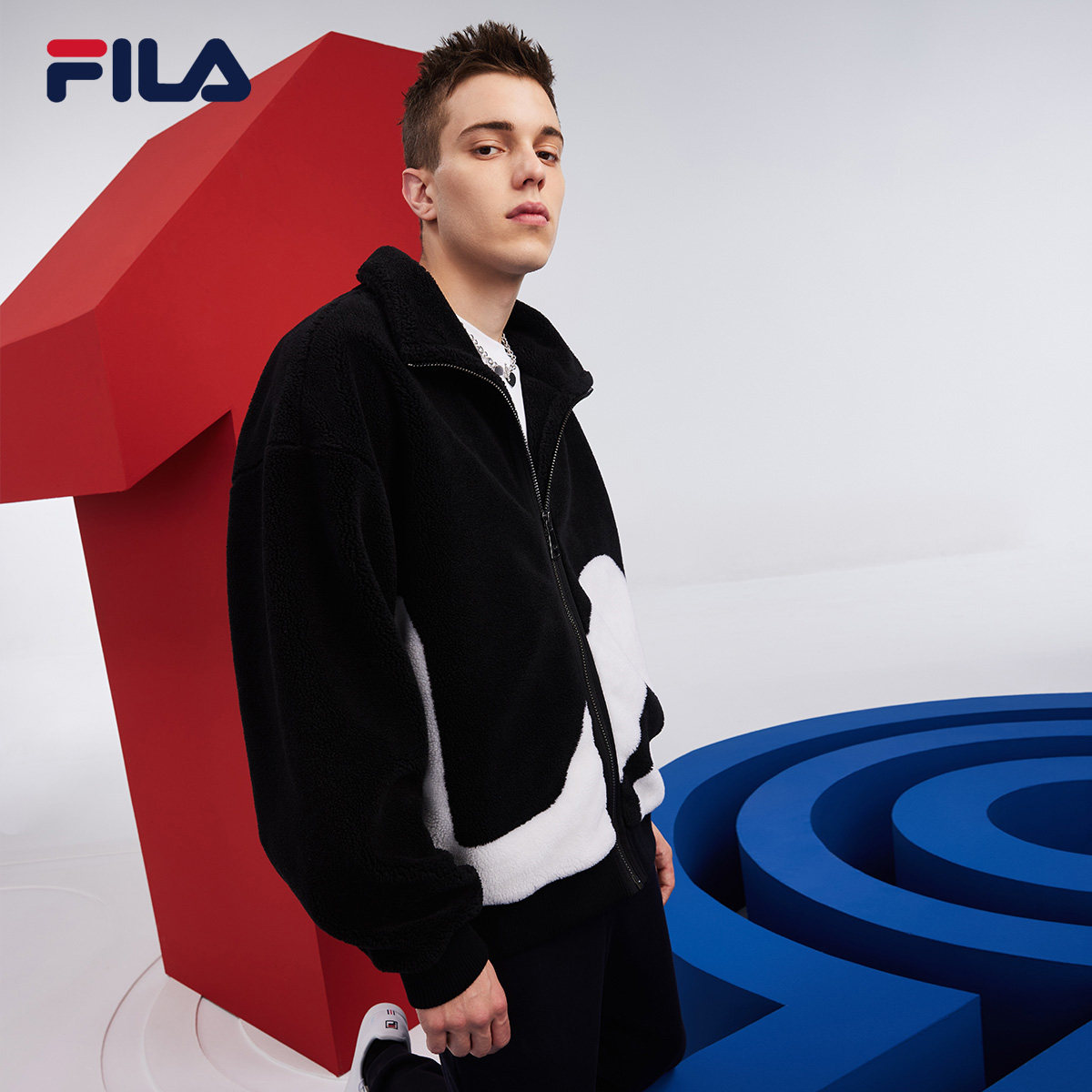 fila斐乐官方男士羊羔外套2021秋冬季新款logo运动茄克