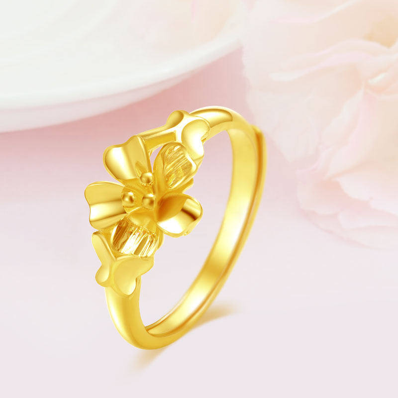 真牌珠宝999足金三生三世桃花黄金戒指开口戒指女戒婚嫁gec8814