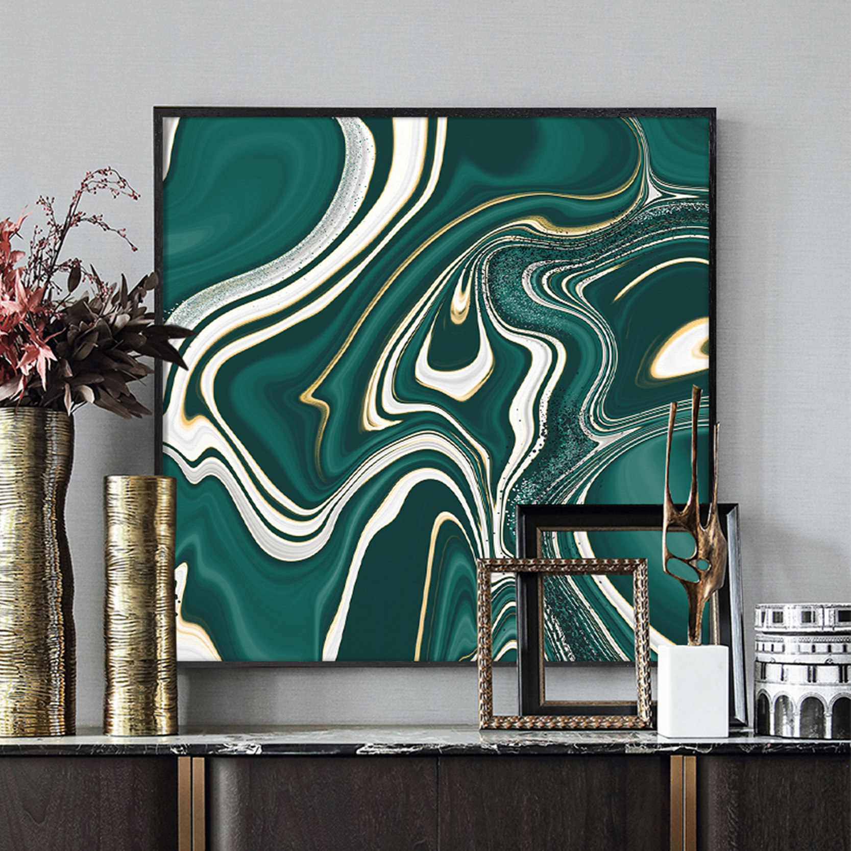 现代简约鎏金装饰画酒店壁画色块抽象轻奢过道客厅现代装饰画