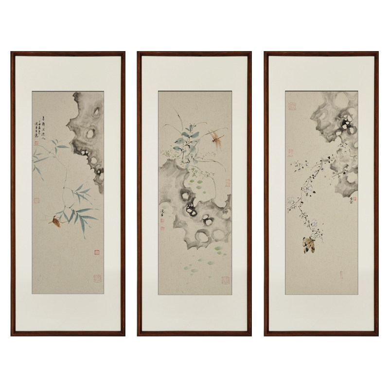 画诉餐厅中式新中式挂画客厅国画三联花鸟画禅意现代装饰画